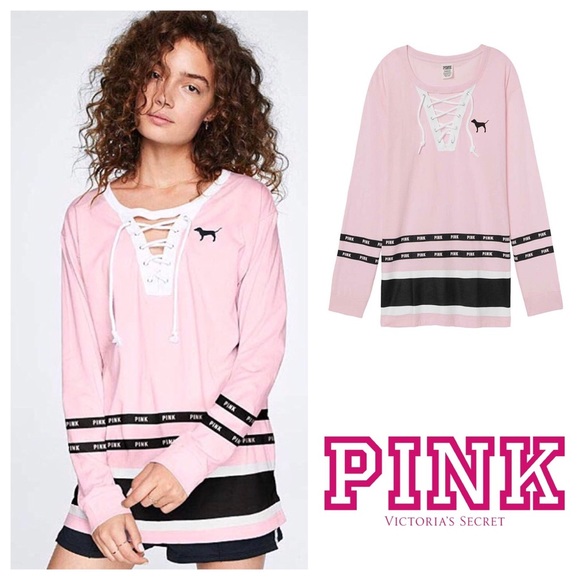 PINK Victoria's Secret Tops - PINK VICTORIA'S SECRET | Pink Campus Lace-Up Tee
